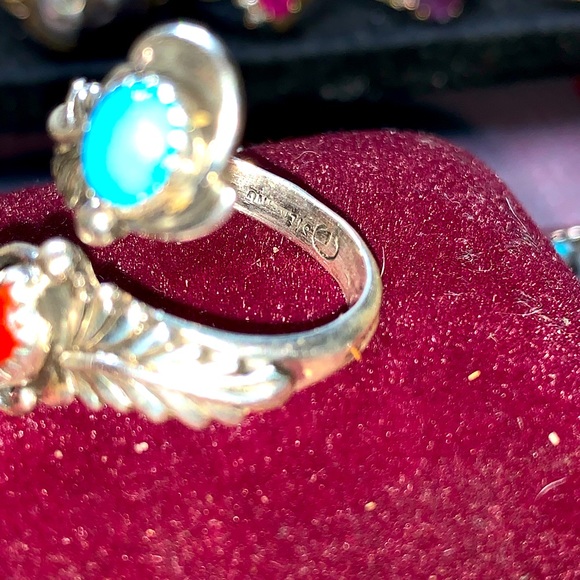 Native American Navajo turquoise and red coral - Picture 5 of 10